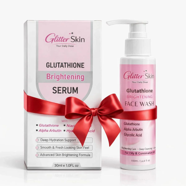 Glitter Skin Glutathione Brightening Bundle featuring Glutathione Serum 30ml and Glutathione Face Wash 100ml for cleansing, hydration and brighter-looking skin