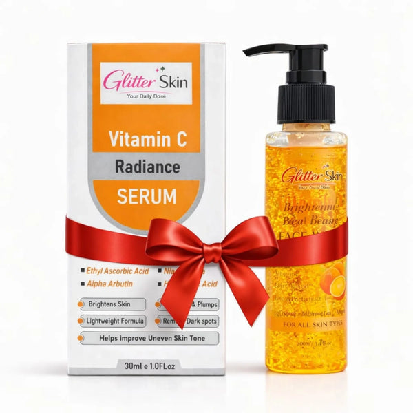 Glitter Skin Vitamin C Brightening Bundle featuring Vitamin C Radiance Serum 30ml and Vitamin C Gel Beads Face Wash 120ml for cleansing, hydration, and brighter-looking skin
