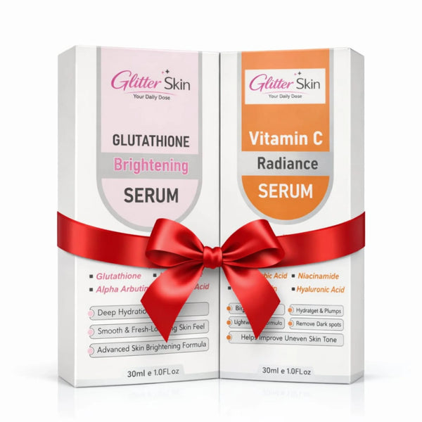 Glitter Skin Brightening Serum Bundle featuring Vitamin C Radiance Serum 30ml and Glutathione Brightening Serum 30ml for brighter-looking skin, deep hydration, and a radiant complexion