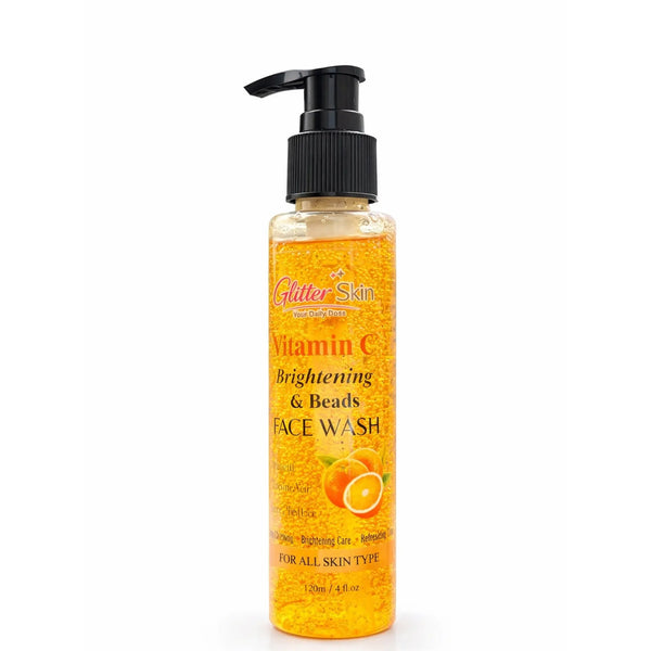 Glitter Skin Vitamin C Brightening Gel Beads Face Wash 100ml with Vitamin C, Glycolic Acid & Green Tea Extract 