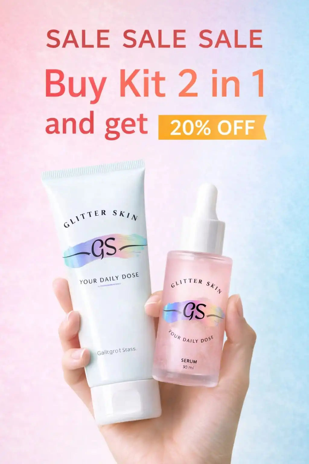 Glitter Skin 2 in 1 Glutathione Glow Kit – Brightening Serum & Face Wash Combo