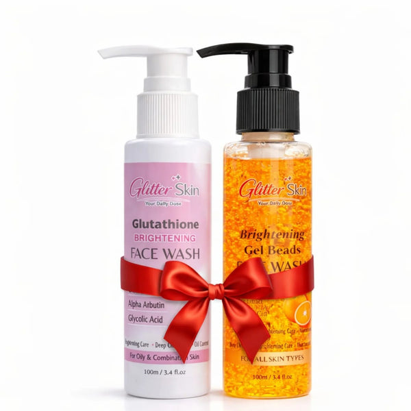 Glitter Skin Brightening Face Wash Bundle with Vitamin C Gel Beads Face Wash 100ml and Glutathione Brightening Face Wash 100ml for deep cleansing, refreshed skin, and a healthy-looking glow